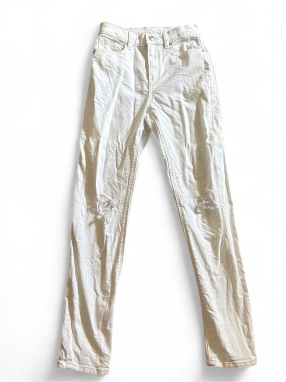 American Eagle Outfitters White Skinny Jeans with Knee Distress size 00
